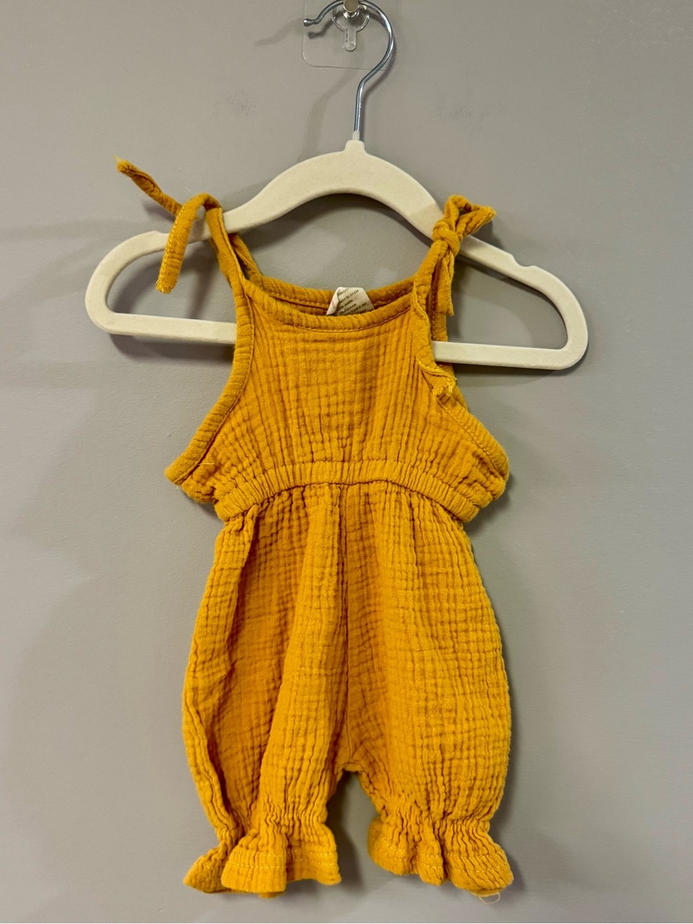 Girls' Mustard Tie-Shoulder Muslin Romper